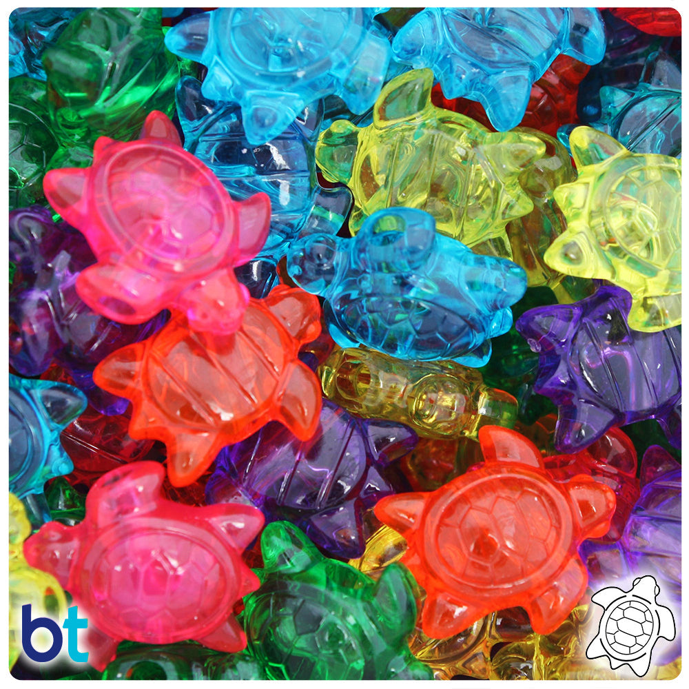 Jelly Transparent Mix 23mm Sea Turtle Pony Beads (8pcs)