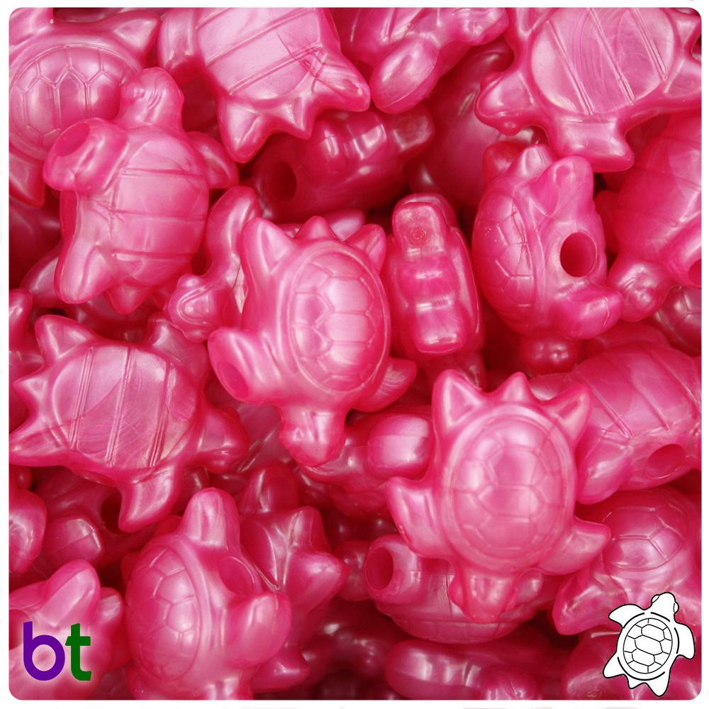 Hot Pink Pearl 23mm Sea Turtle Pony Beads (8pcs)