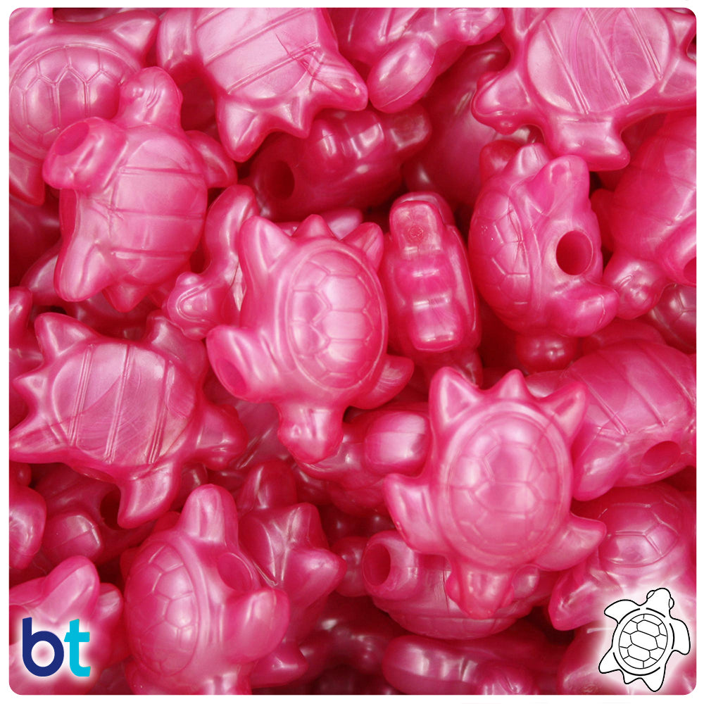 Hot Pink Pearl 23mm Sea Turtle Pony Beads (24pcs)
