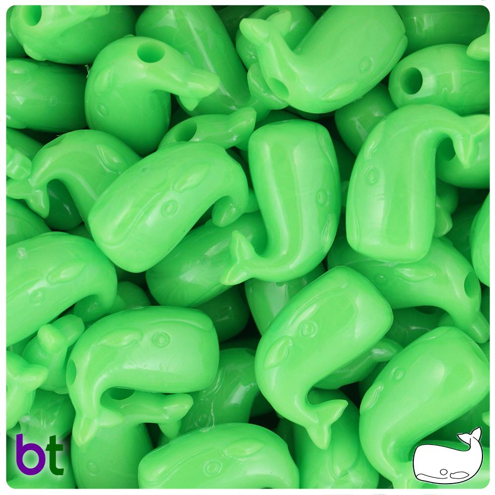 Lime Opaque 24mm Whale Pony Beads (8pcs)