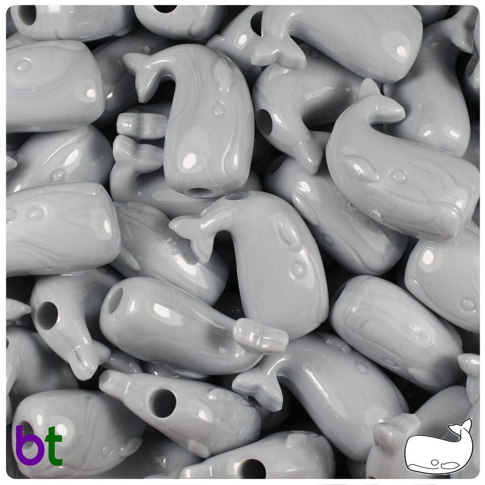 Grey Opaque 24mm Whale Pony Beads (8pcs)
