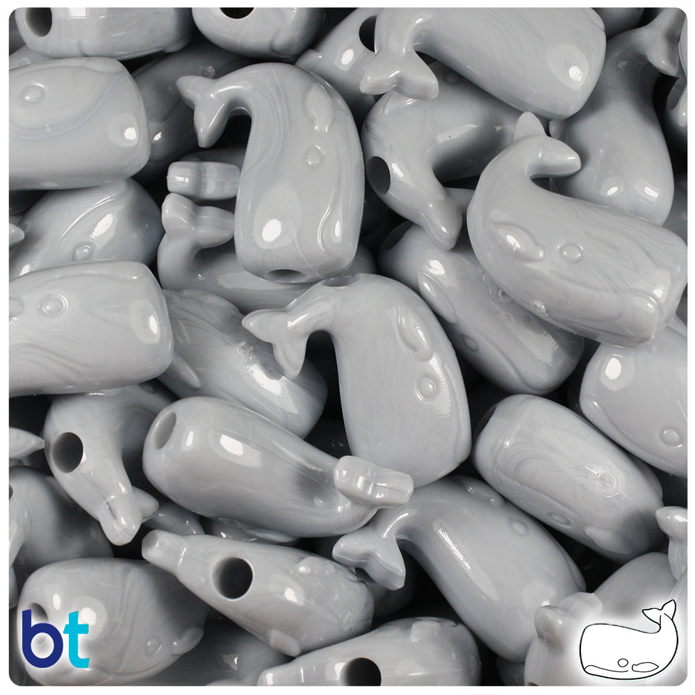 Grey Opaque 24mm Whale Pony Beads (24pcs)