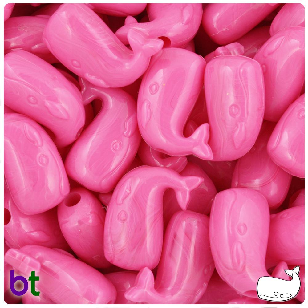 Dark Pink Opaque 24mm Whale Pony Beads (8pcs)