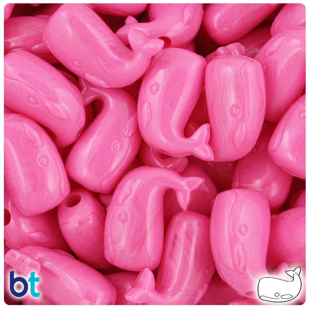 Dark Pink Opaque 24mm Whale Pony Beads (24pcs)