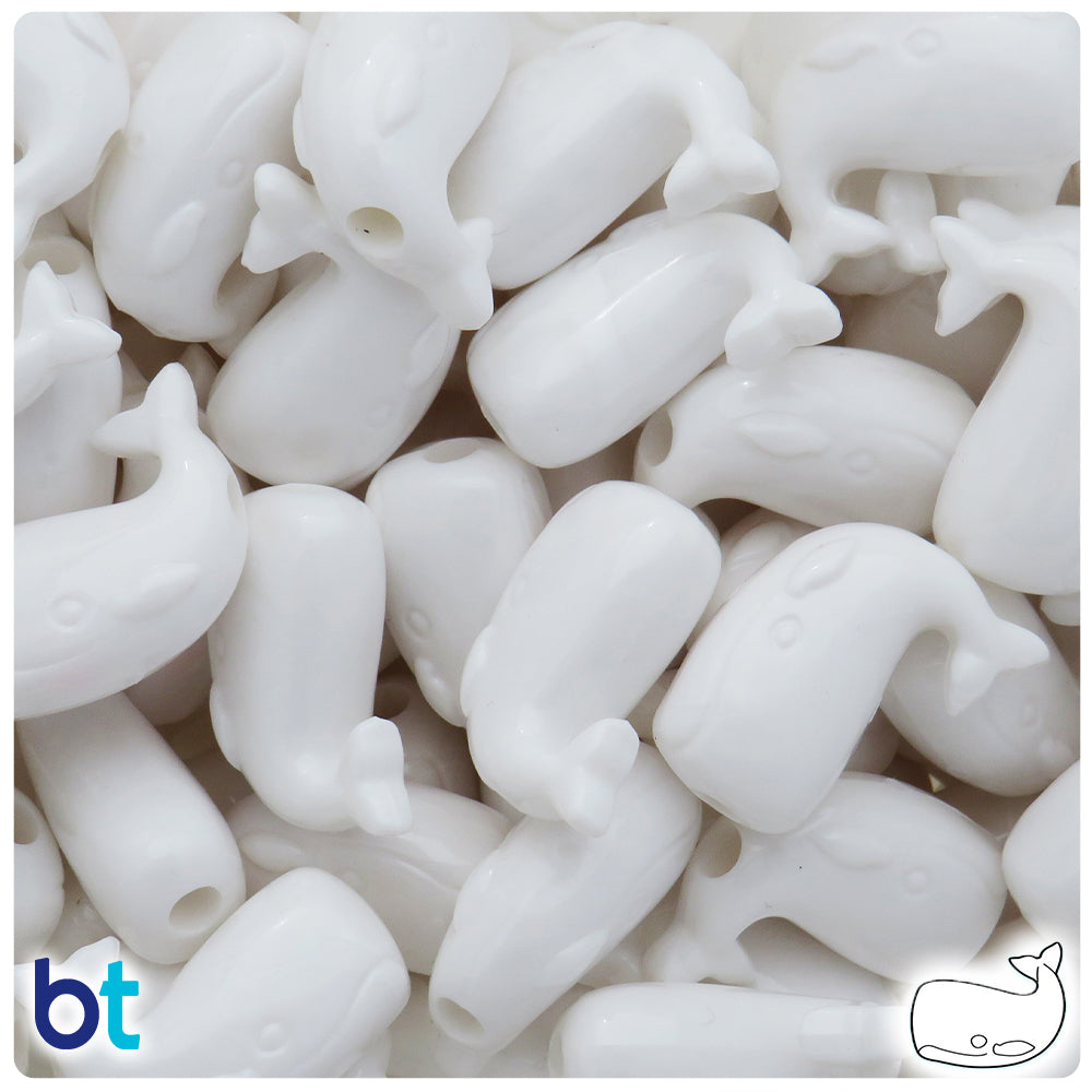 White Opaque 24mm Whale Pony Beads (24pcs)