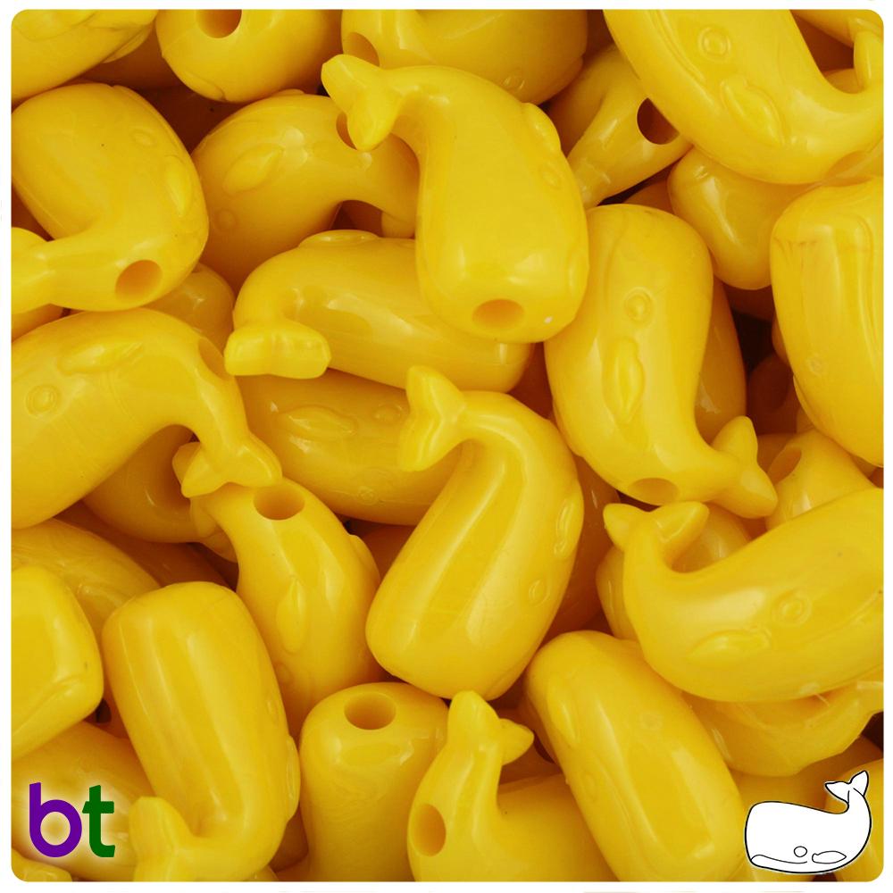 Bright Yellow Opaque 24mm Whale Pony Beads (8pcs)