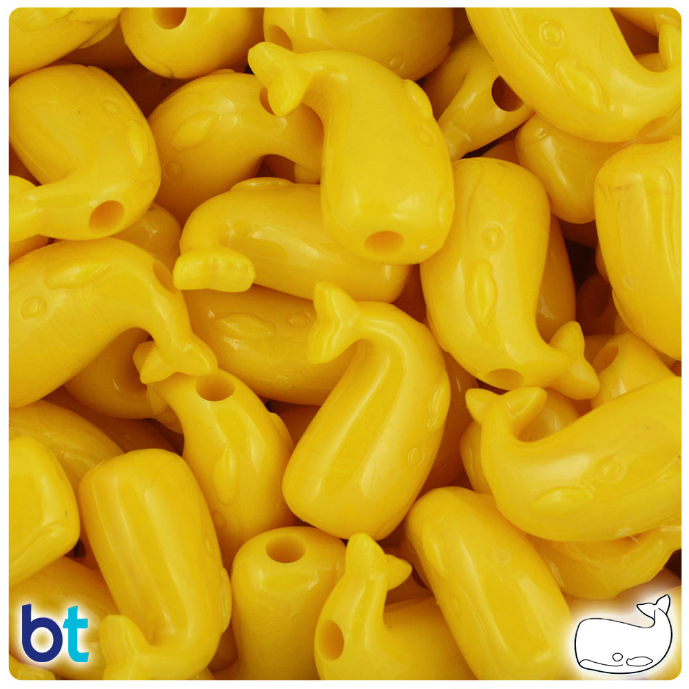 Bright Yellow Opaque 24mm Whale Pony Beads (24pcs)