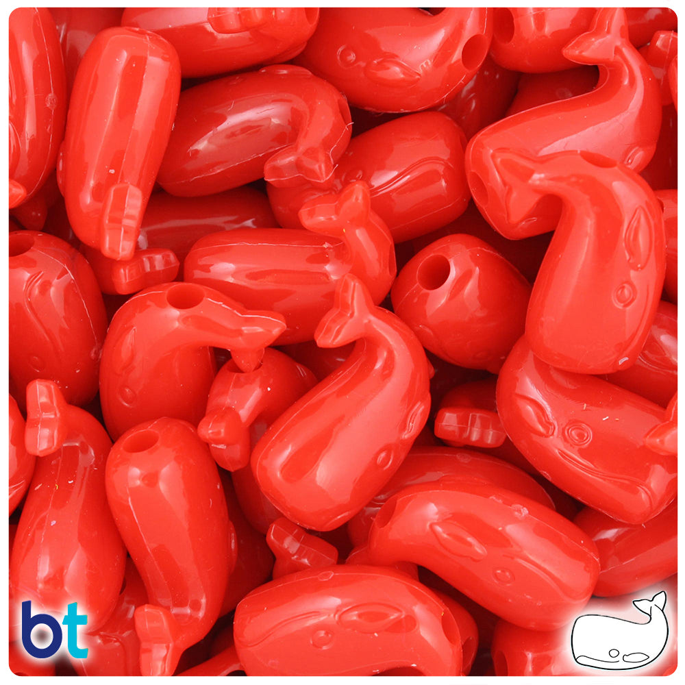Bright Red Opaque 24mm Whale Pony Beads (24pcs)