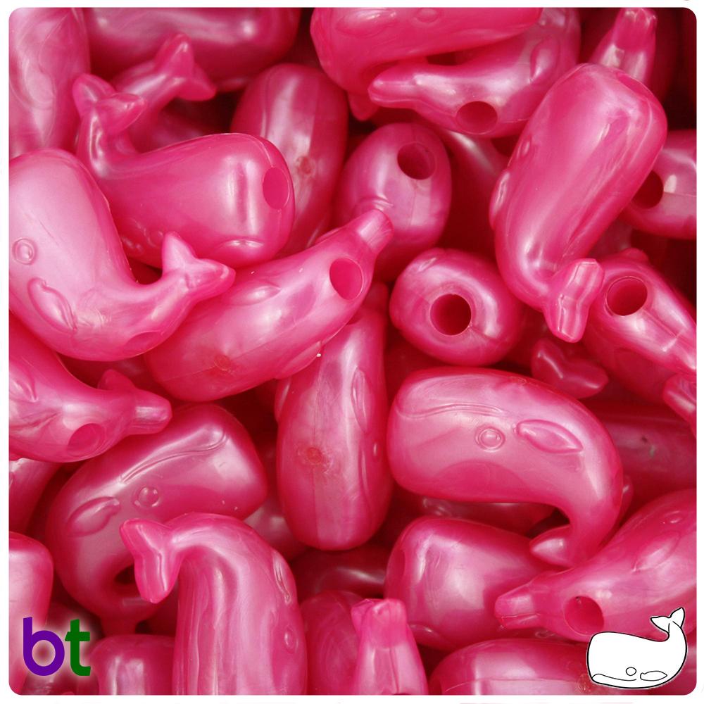 Hot Pink Pearl 24mm Whale Pony Beads (8pcs)