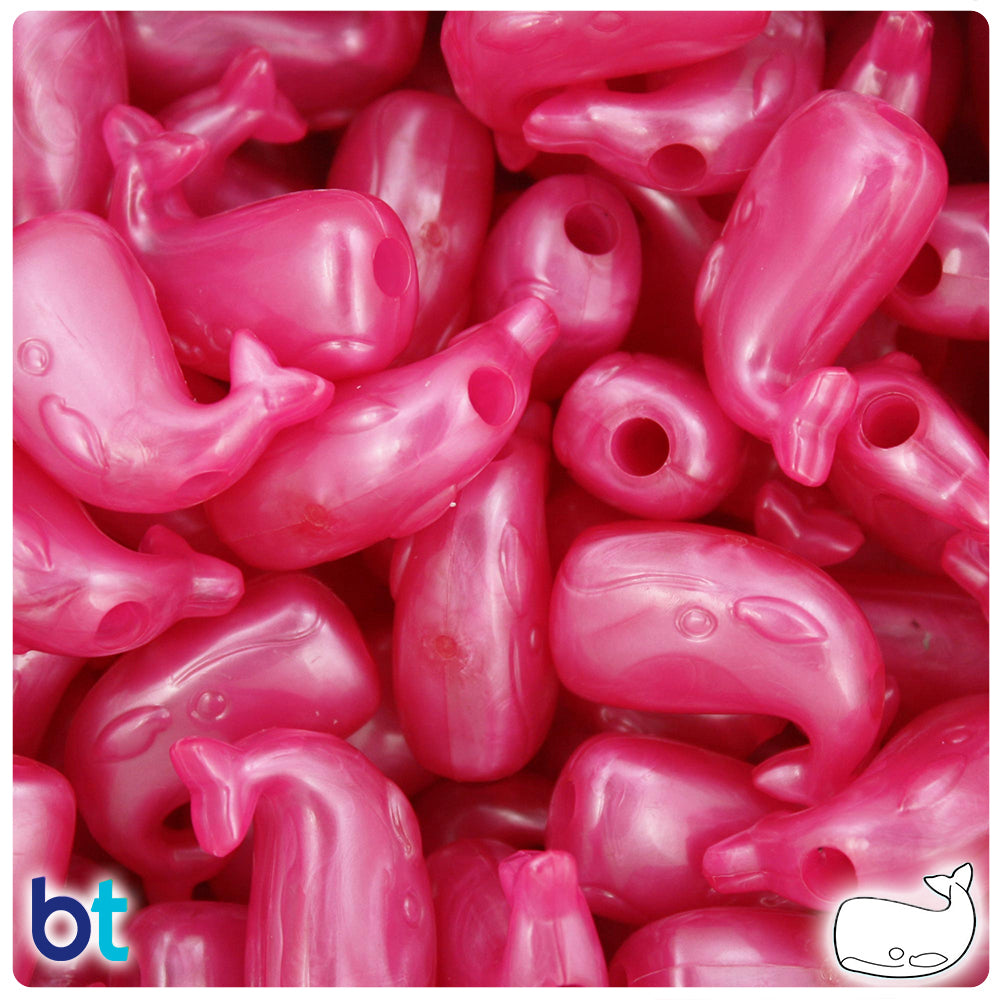 Hot Pink Pearl 24mm Whale Pony Beads (24pcs)