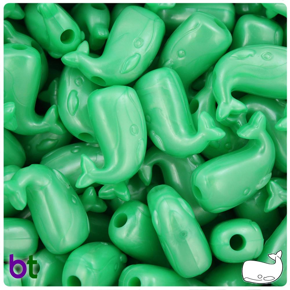 Bright Green Pearl 24mm Whale Pony Beads (8pcs)