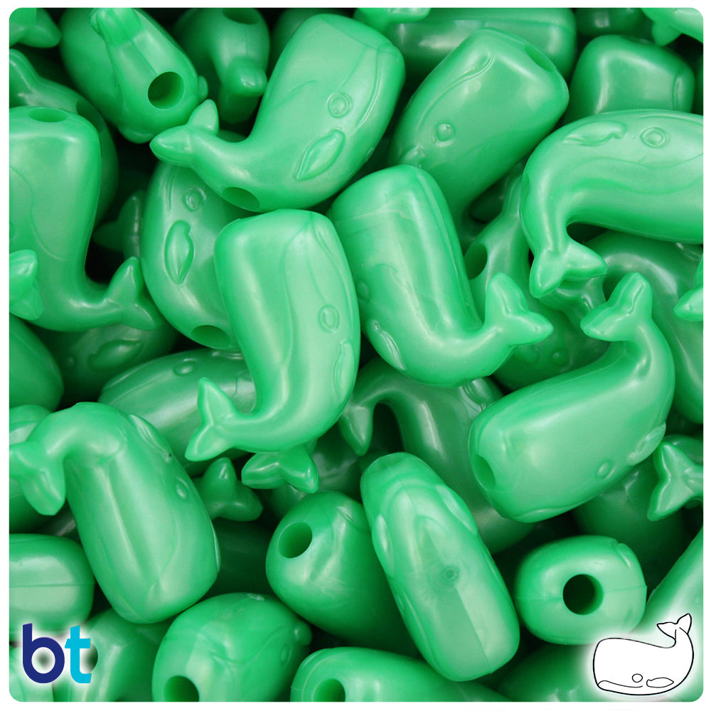 Bright Green Pearl 24mm Whale Pony Beads (24pcs)