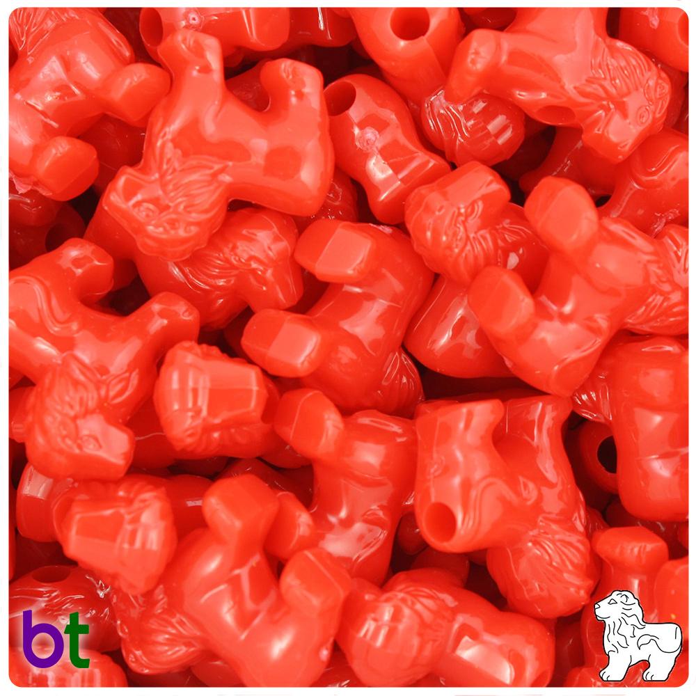 Bright Red Opaque 22mm Lion Pony Beads (8pcs)