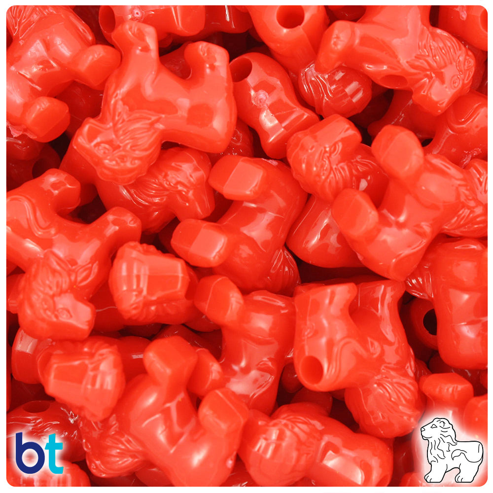 Bright Red Opaque 22mm Lion Pony Beads (24pcs)