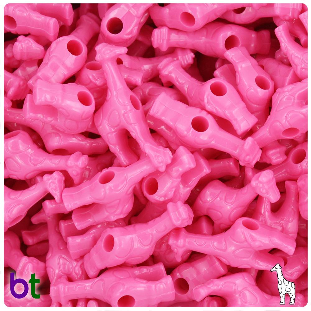 Dark Pink Opaque 26mm Giraffe Pony Beads (8pcs)