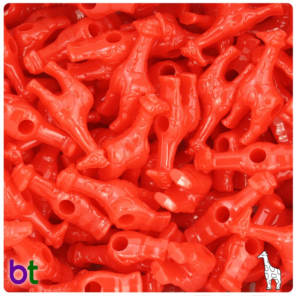 Bright Red Opaque 26mm Giraffe Pony Beads (8pcs)