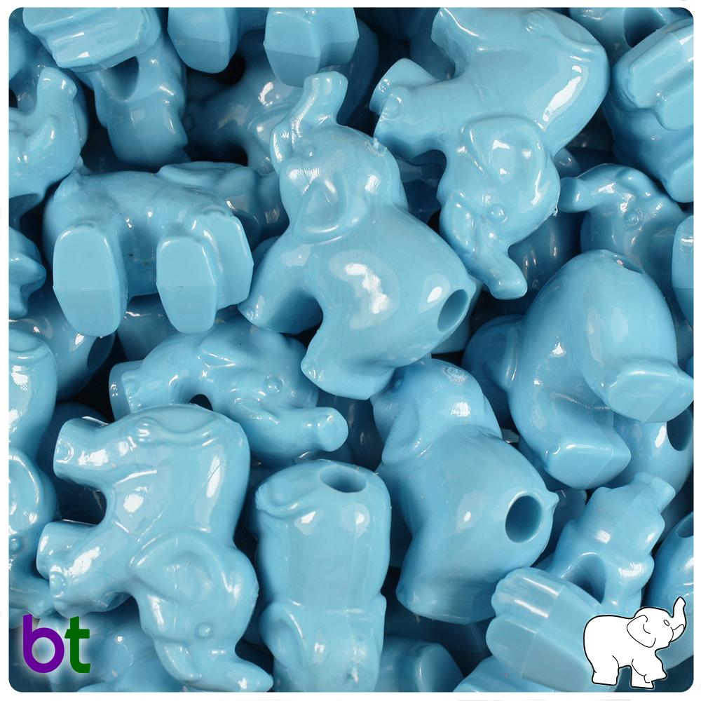 Baby Blue Opaque 25mm Elephant Pony Beads (8pcs)