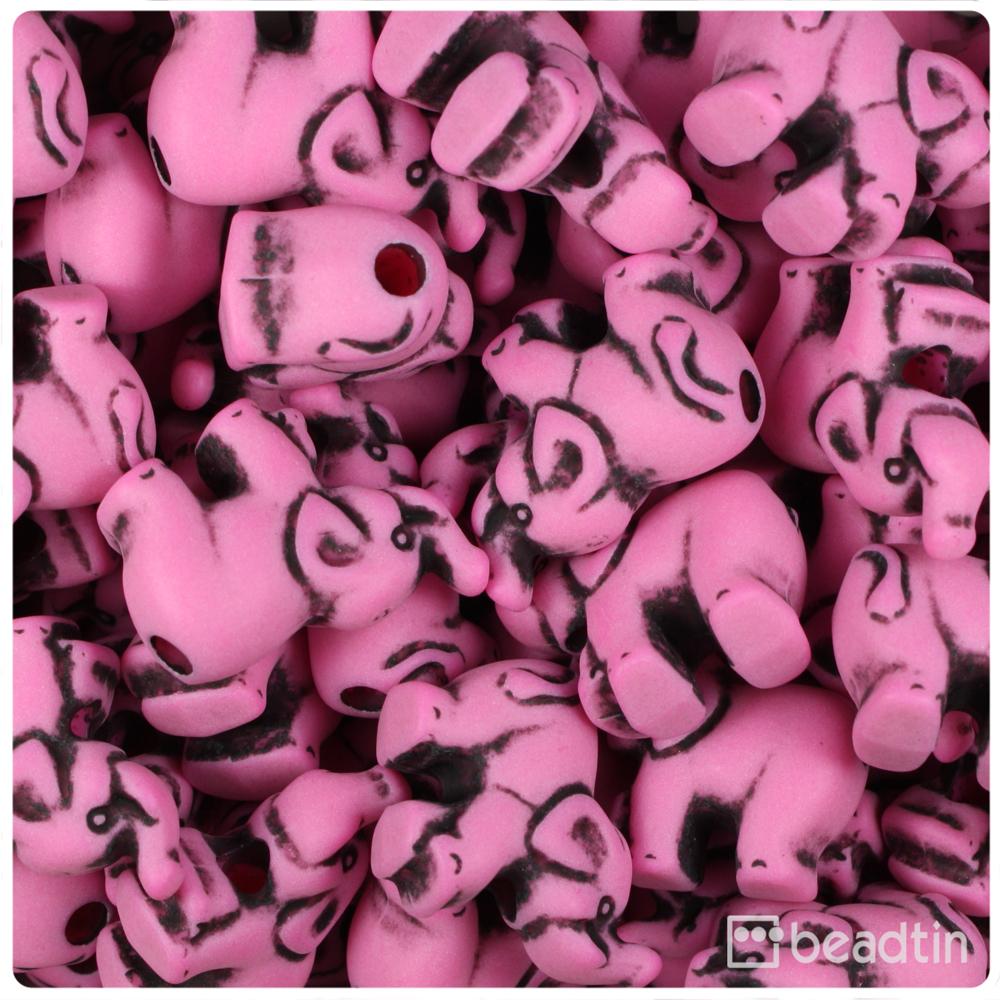 Dark Pink Antique 25mm Elephant Pony Beads (8pcs)