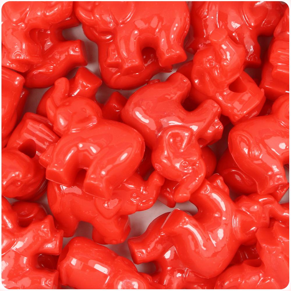 Bright Red Opaque 25mm Elephant Pony Beads (8pcs)
