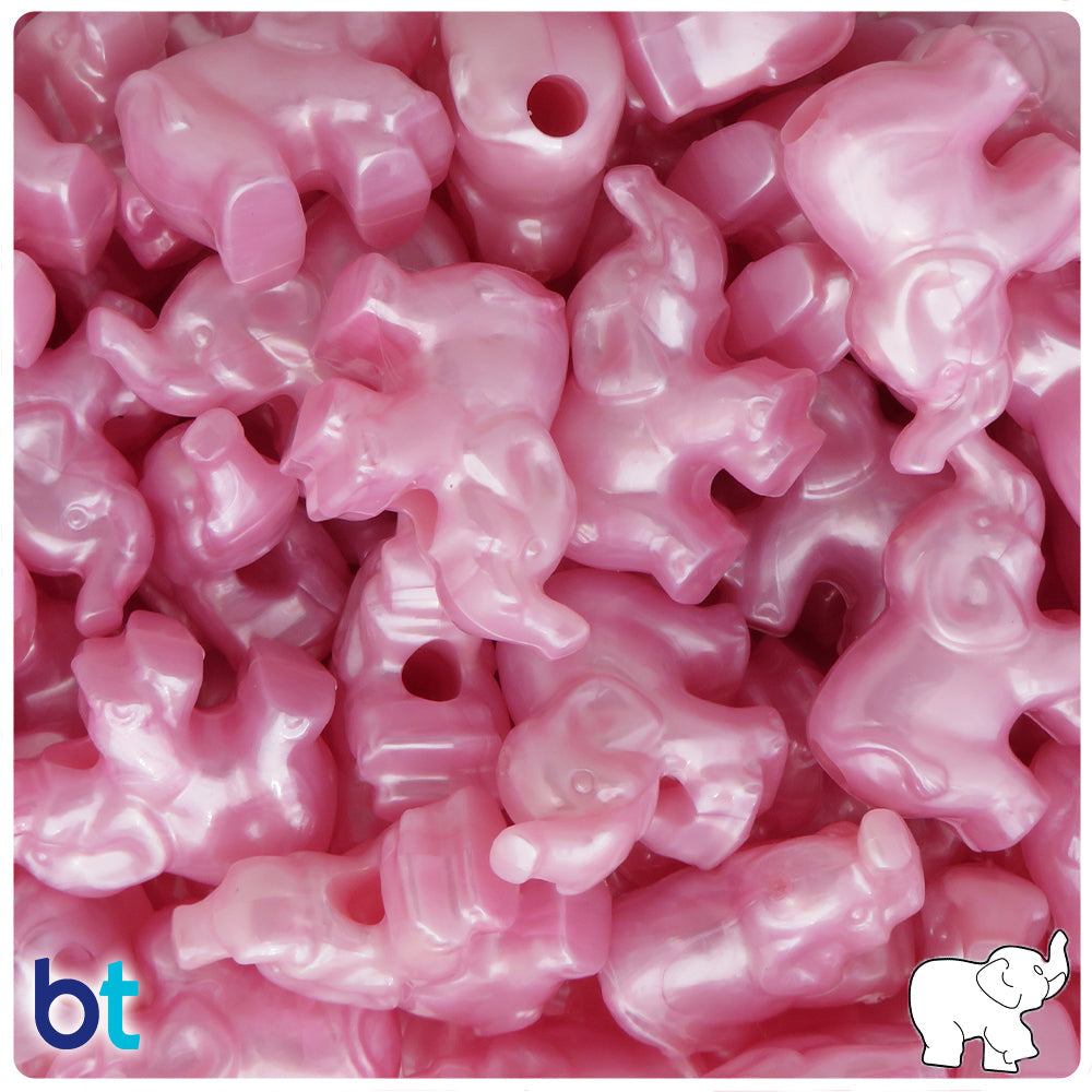 Light Pink Pearl 25mm Elephant Pony Beads (8pcs)