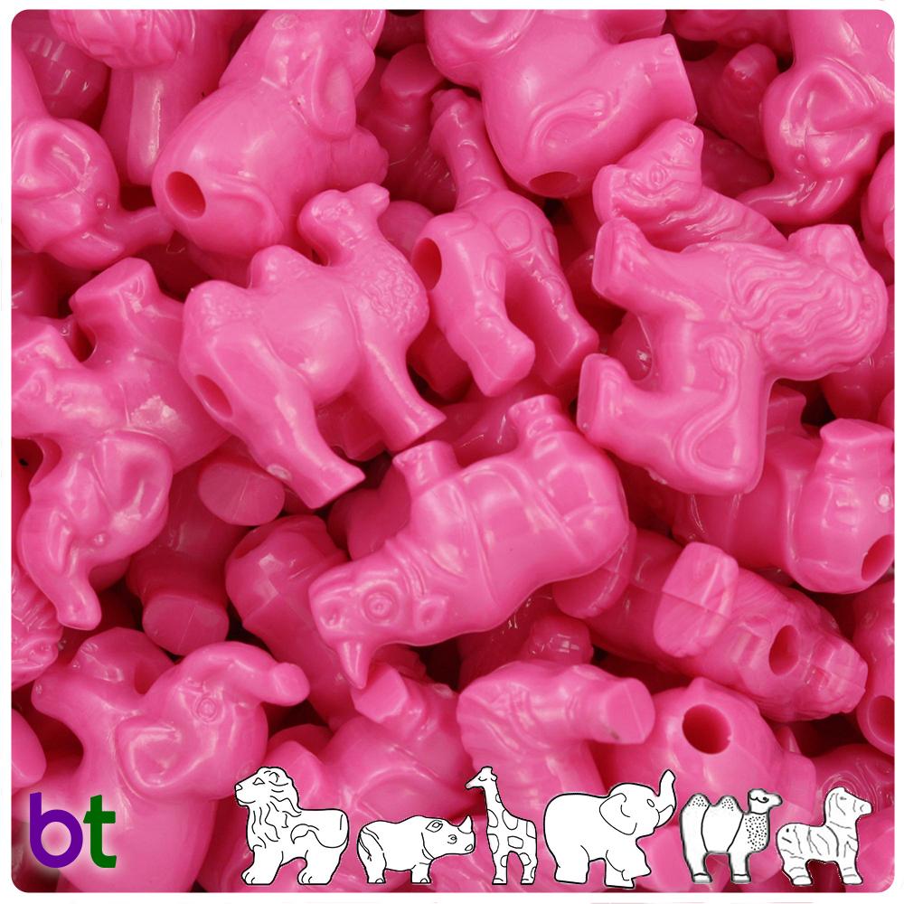Dark Pink Opaque Safari Animal Pony Beads (8pcs)