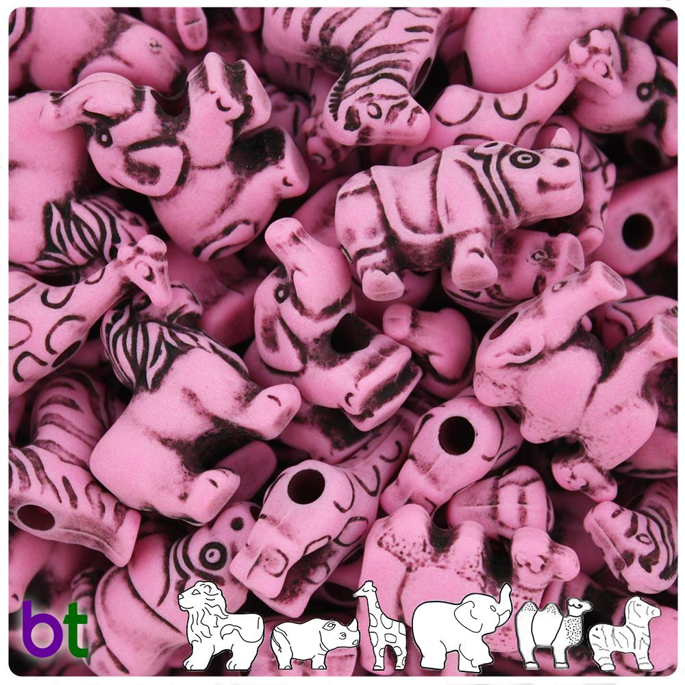 Dark Pink Antique Safari Animal Pony Beads (8pcs)