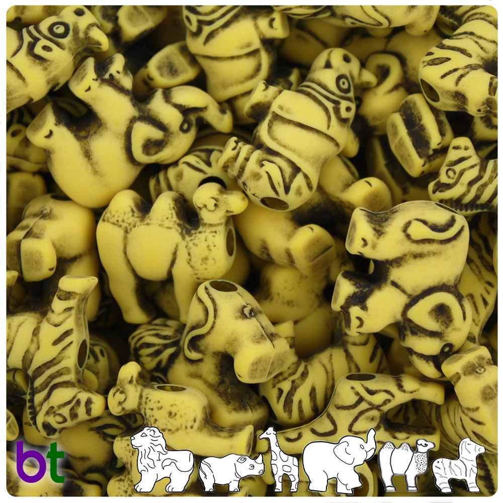 Bright Yellow Antique Safari Animal Pony Beads (8pcs)