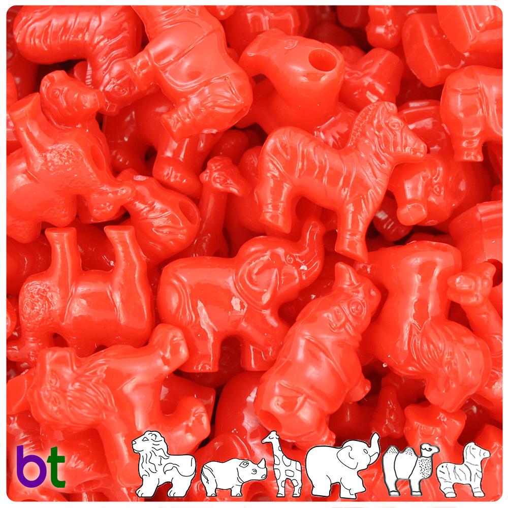 Bright Red Opaque Safari Animal Pony Beads (8pcs)