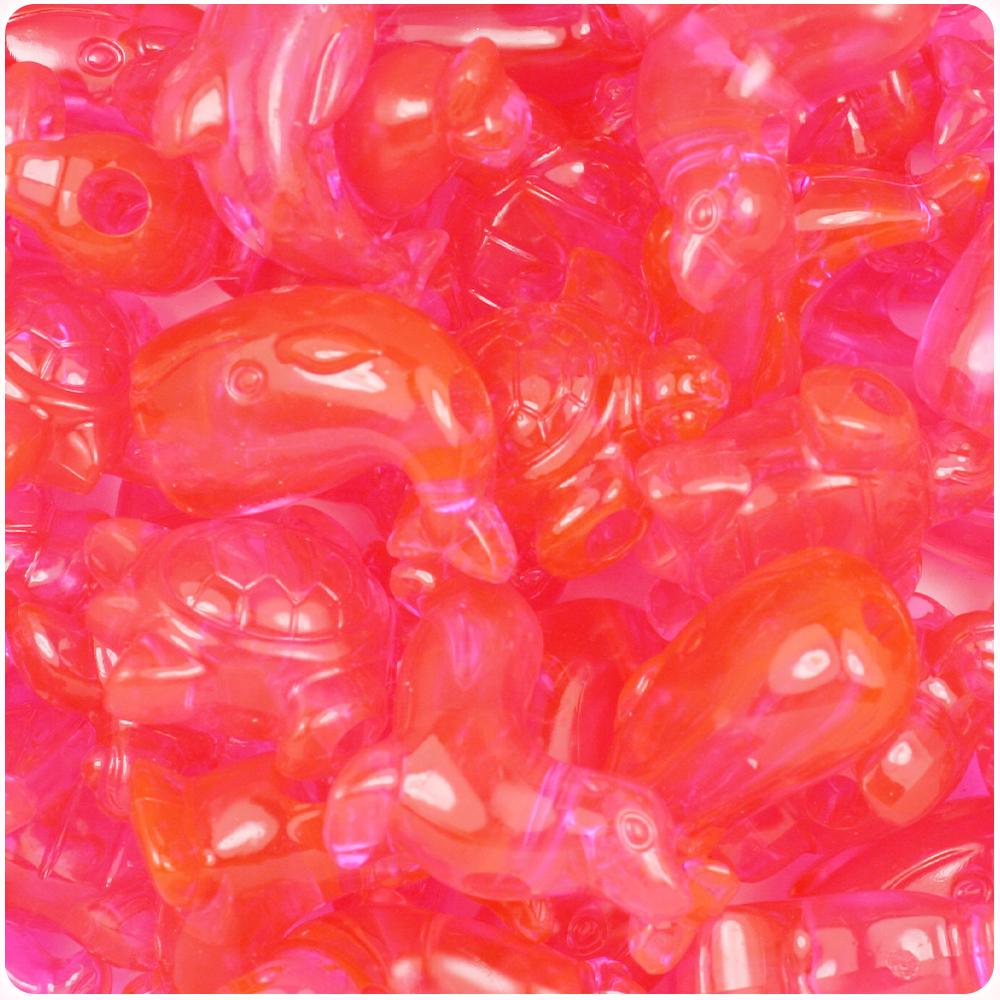 Hot Pink Transparent Marine Life Pony Beads (8pcs)