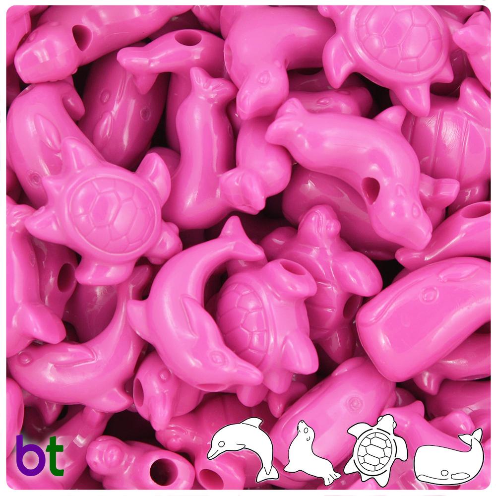 Dark Pink Opaque Marine Life Pony Beads (8pcs)