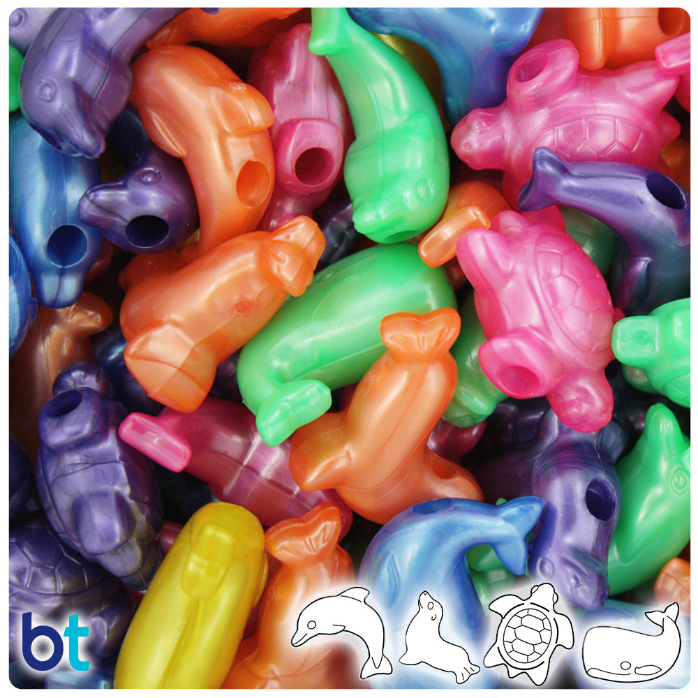 Bright Mix Pearl Marine Life Pony Beads (2oz)