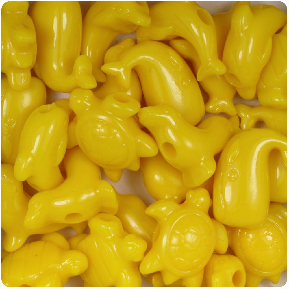 Bright Yellow Opaque Marine Life Pony Beads (8pcs)