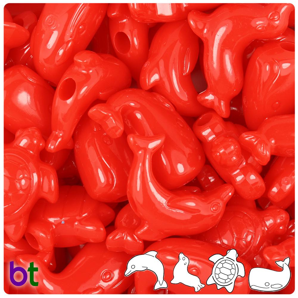Bright Red Opaque Marine Life Pony Beads (8pcs)