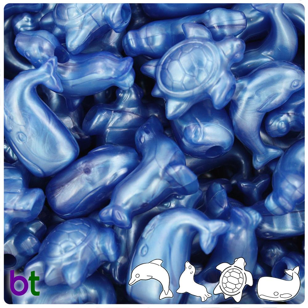 Dark Blue Pearl Marine Life Pony Beads (8pcs)