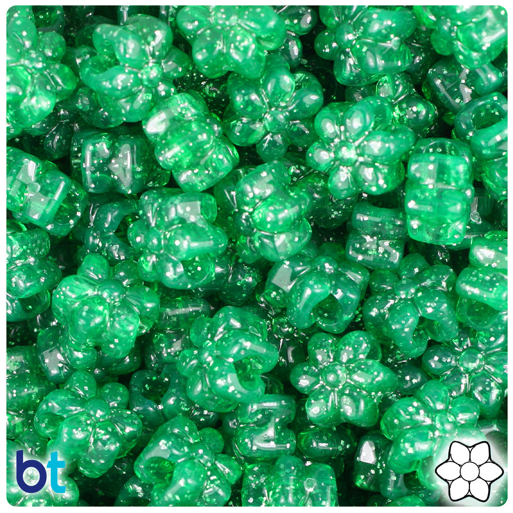 Emerald Sparkle 13mm Flower Pony Beads (250pcs)