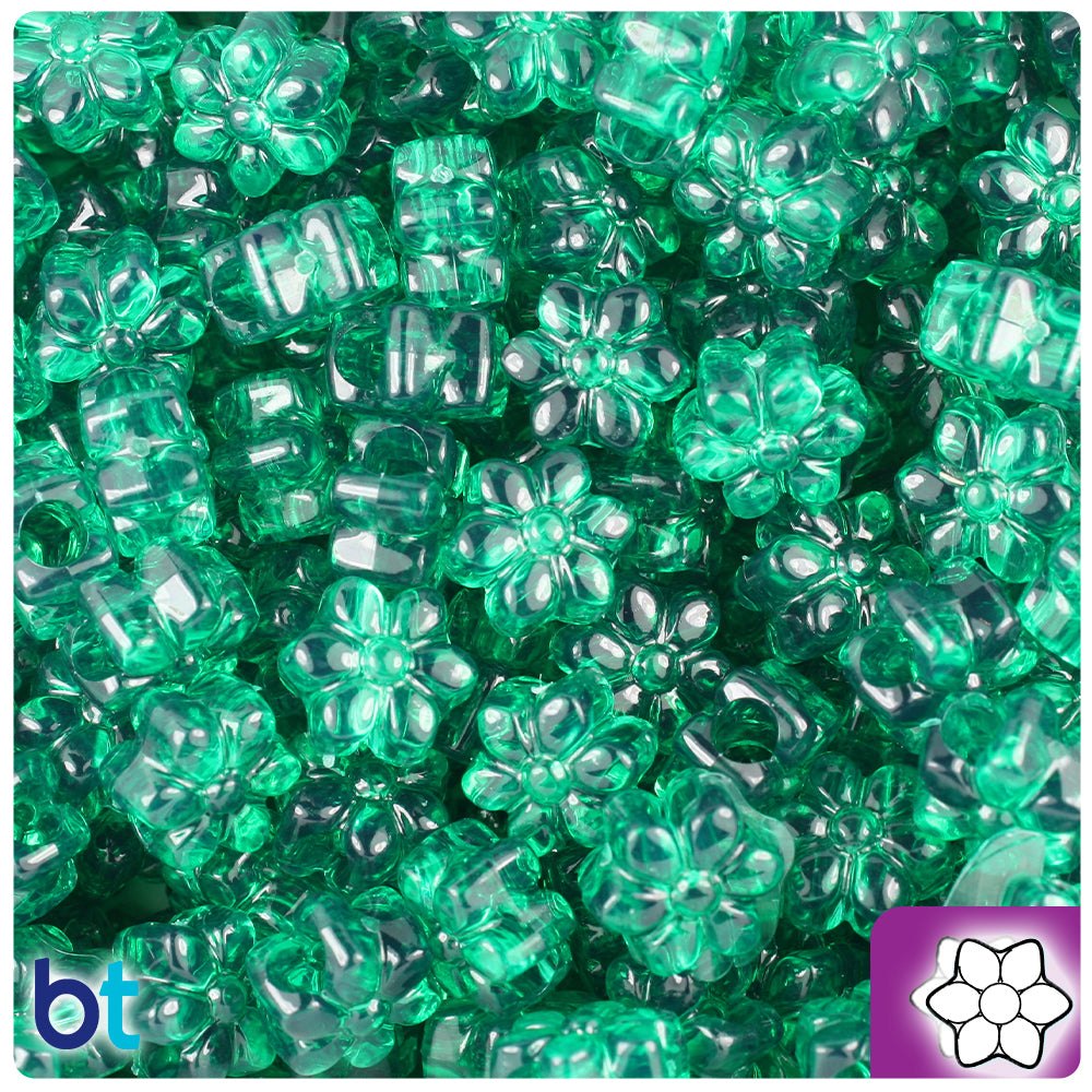 Emerald Transparent 13mm Flower Pony Beads (250pcs)