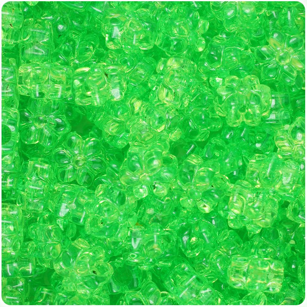 Lime Transparent 13mm Flower Pony Beads (50pcs)