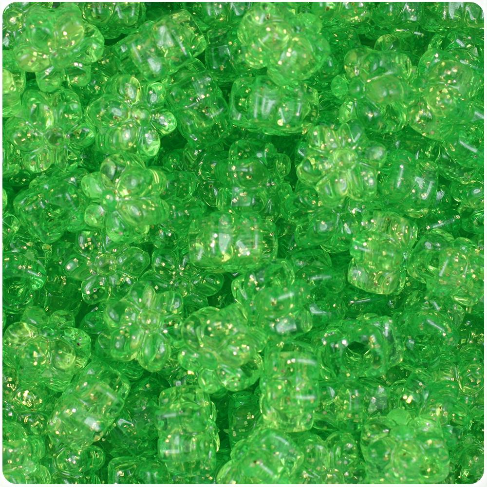 Lime Sparkle 13mm Flower Pony Beads (50pcs)