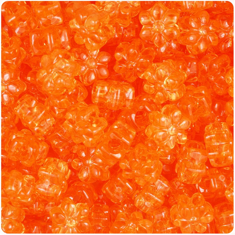 Orange Transparent 13mm Flower Pony Beads (50pcs)