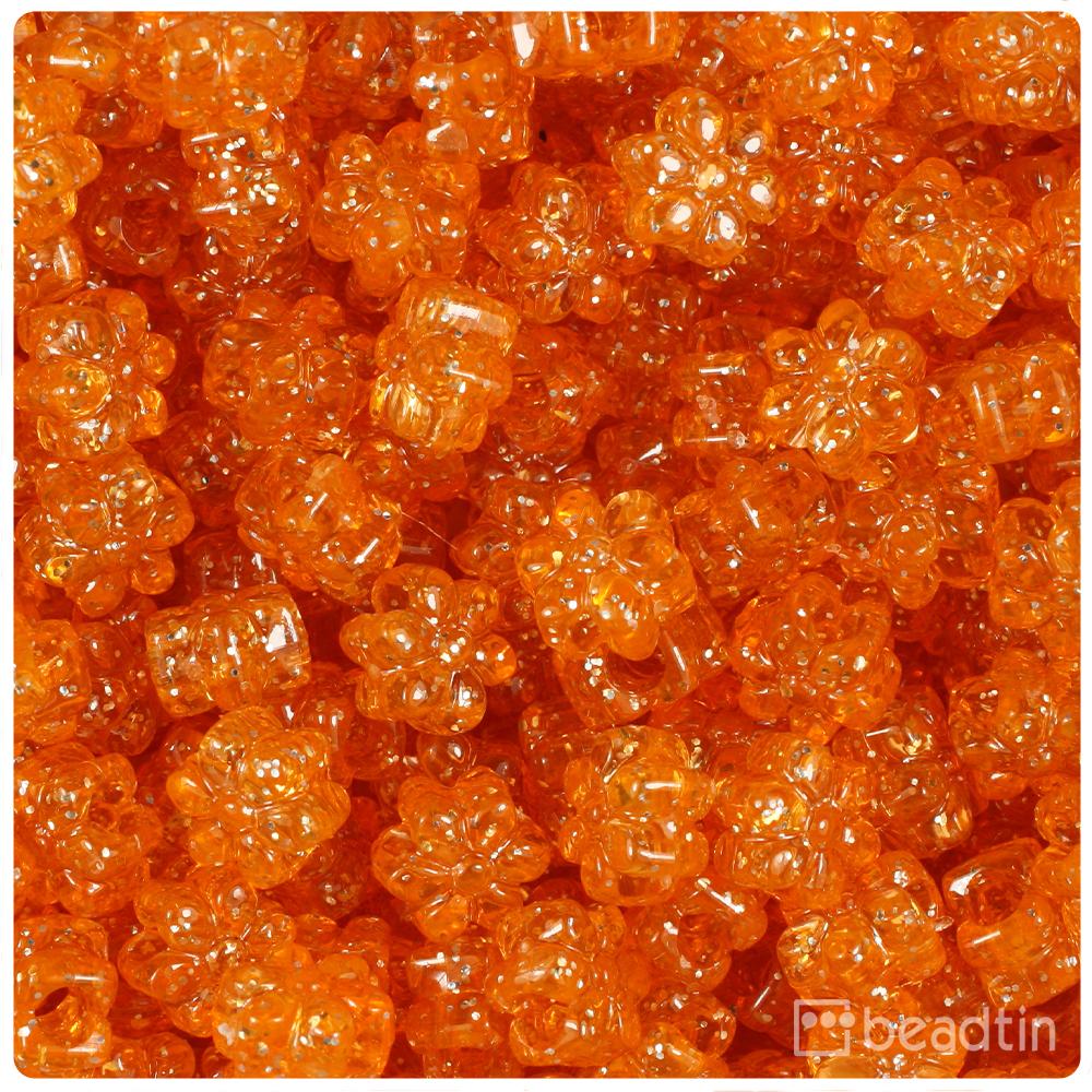 Orange Sparkle 13mm Flower Pony Beads (50pcs)
