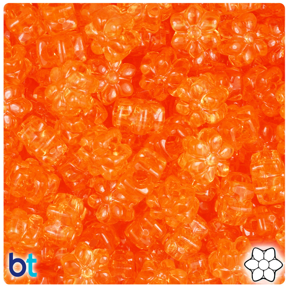 Orange Transparent 13mm Flower Pony Beads (250pcs)