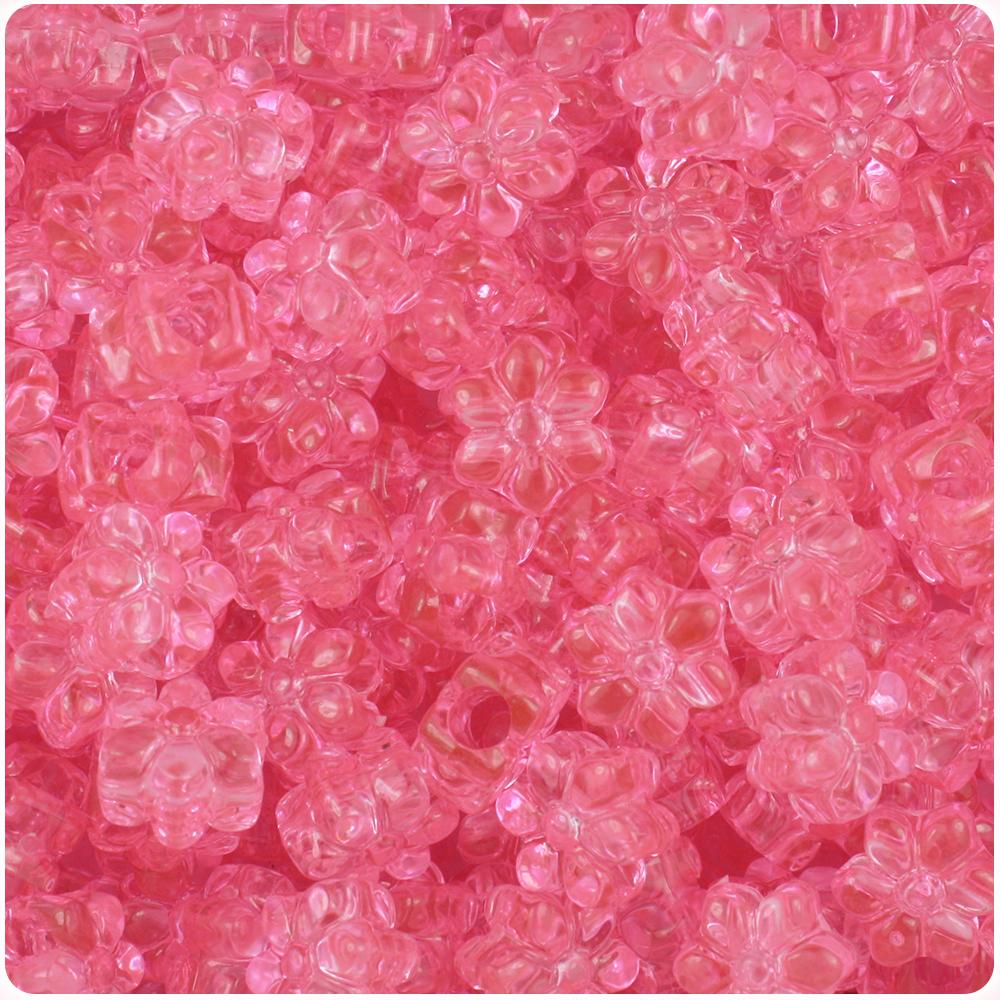 Pink Transparent 13mm Flower Pony Beads (50pcs)