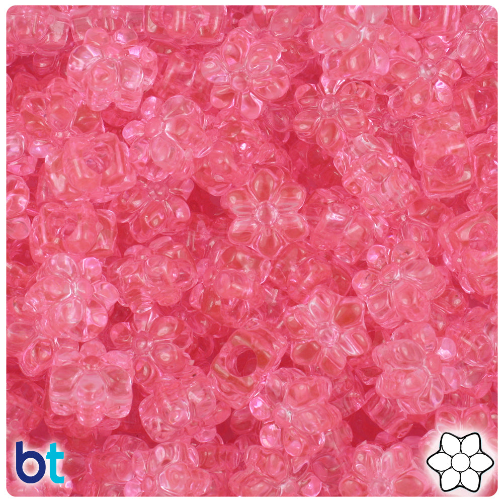 Pink Transparent 13mm Flower Pony Beads (250pcs)