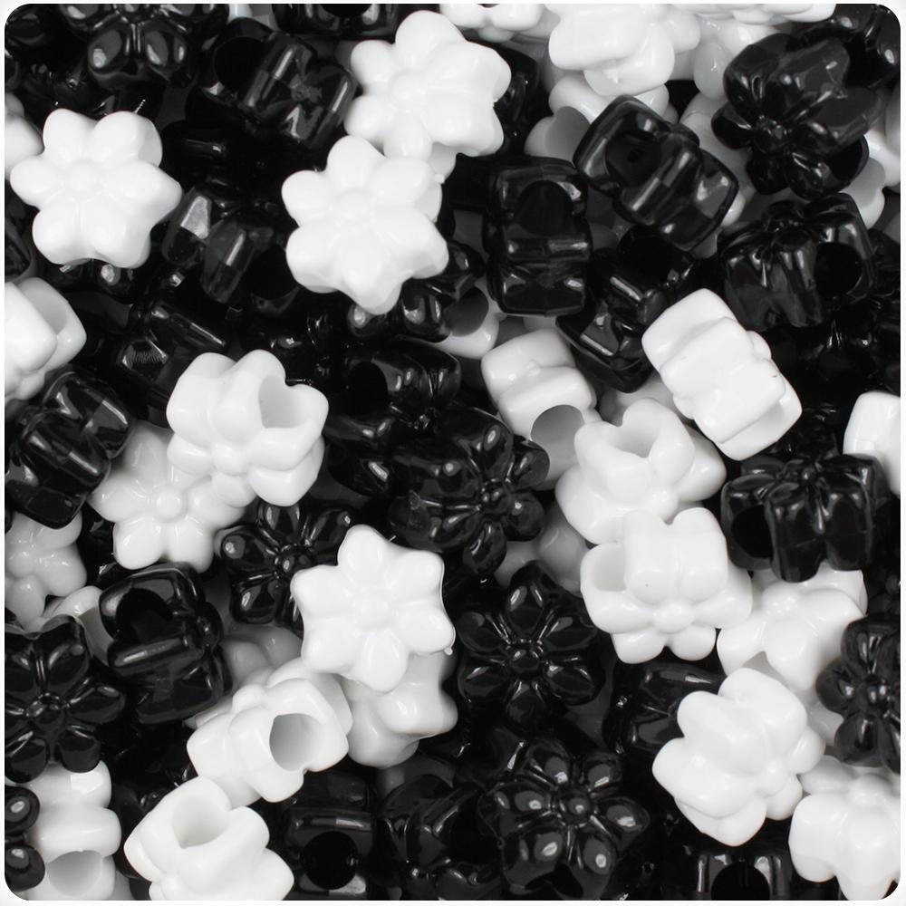 Black & White Opaque 13mm Flower Pony Beads (50pcs)