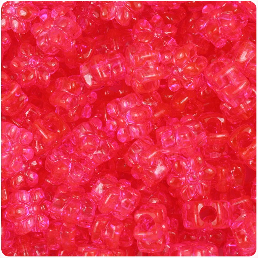 Hot Pink Transparent 13mm Flower Pony Beads (50pcs)