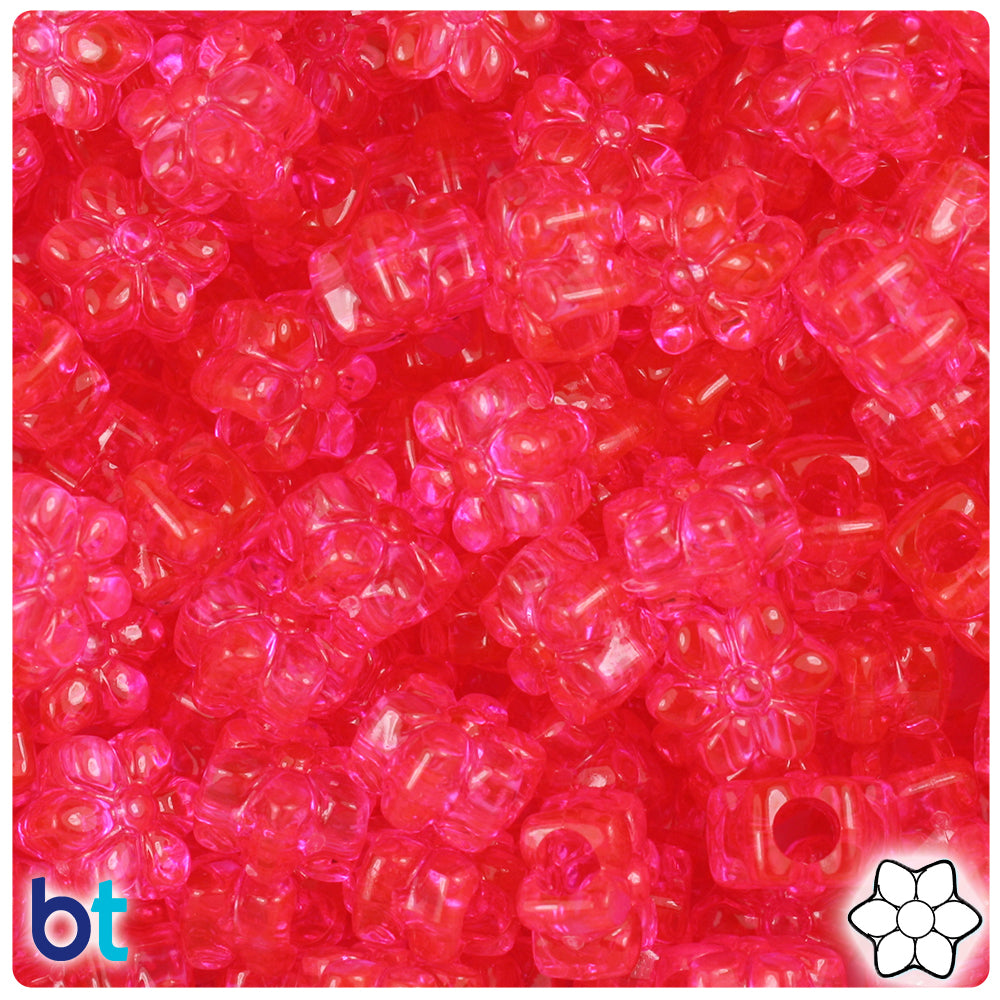 Hot Pink Transparent 13mm Flower Pony Beads (250pcs)