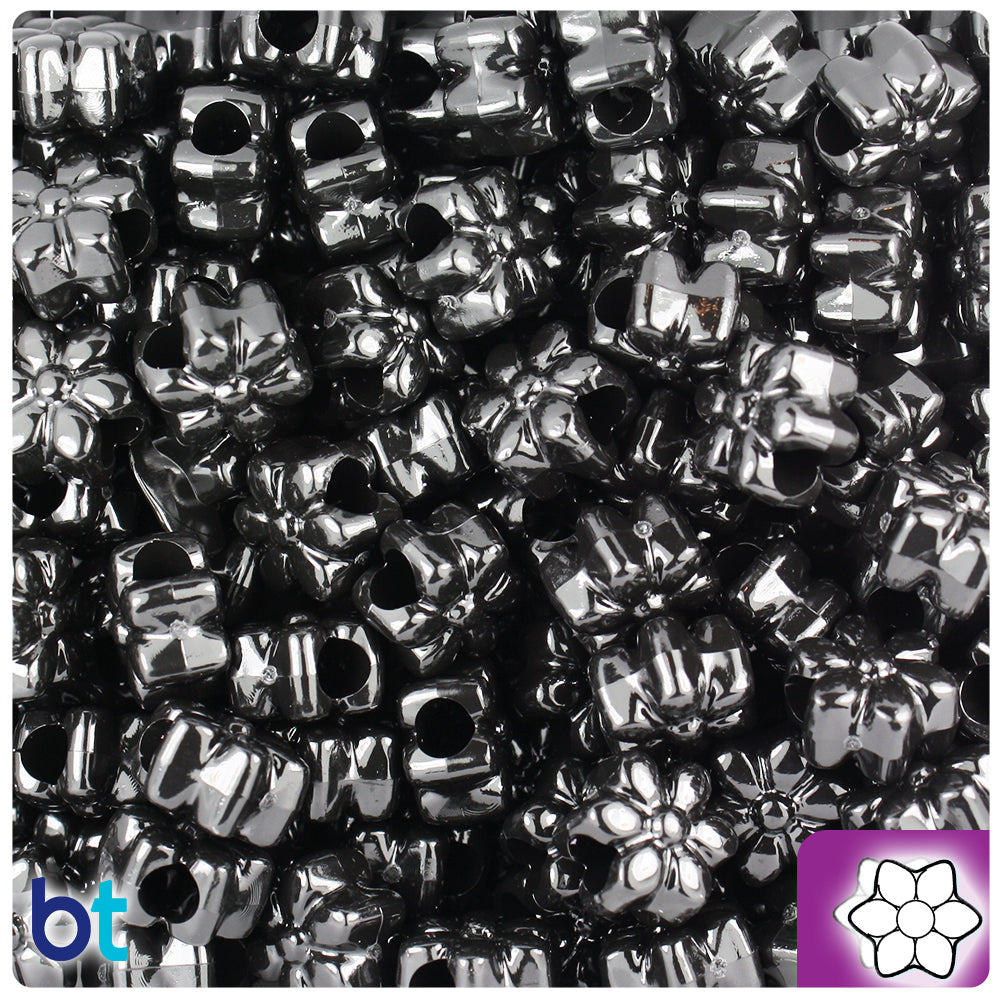 Black Opaque 13mm Flower Pony Beads (250pcs)