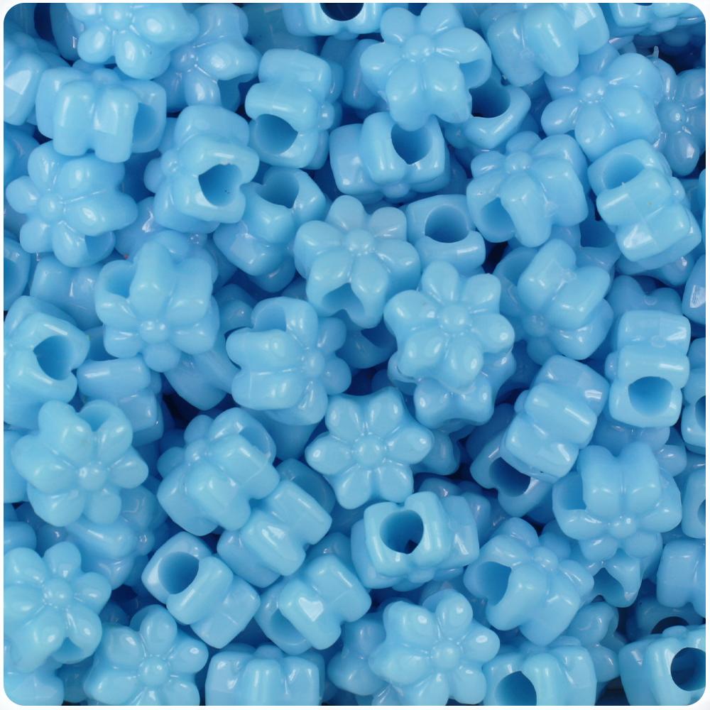 Baby Blue Opaque 13mm Flower Pony Beads (50pcs)