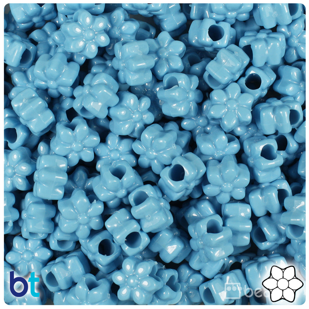 Baby Blue Opaque 13mm Flower Pony Beads (250pcs)