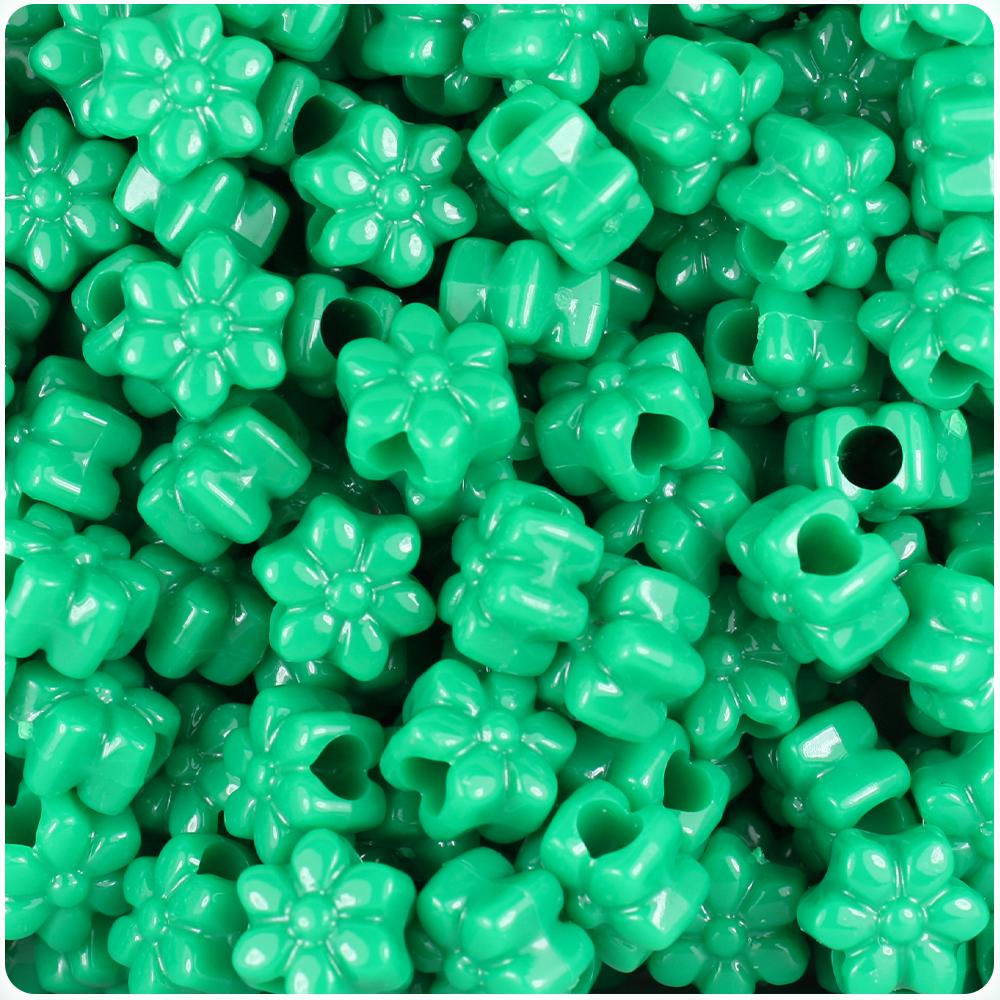Green Opaque 13mm Flower Pony Beads (50pcs)